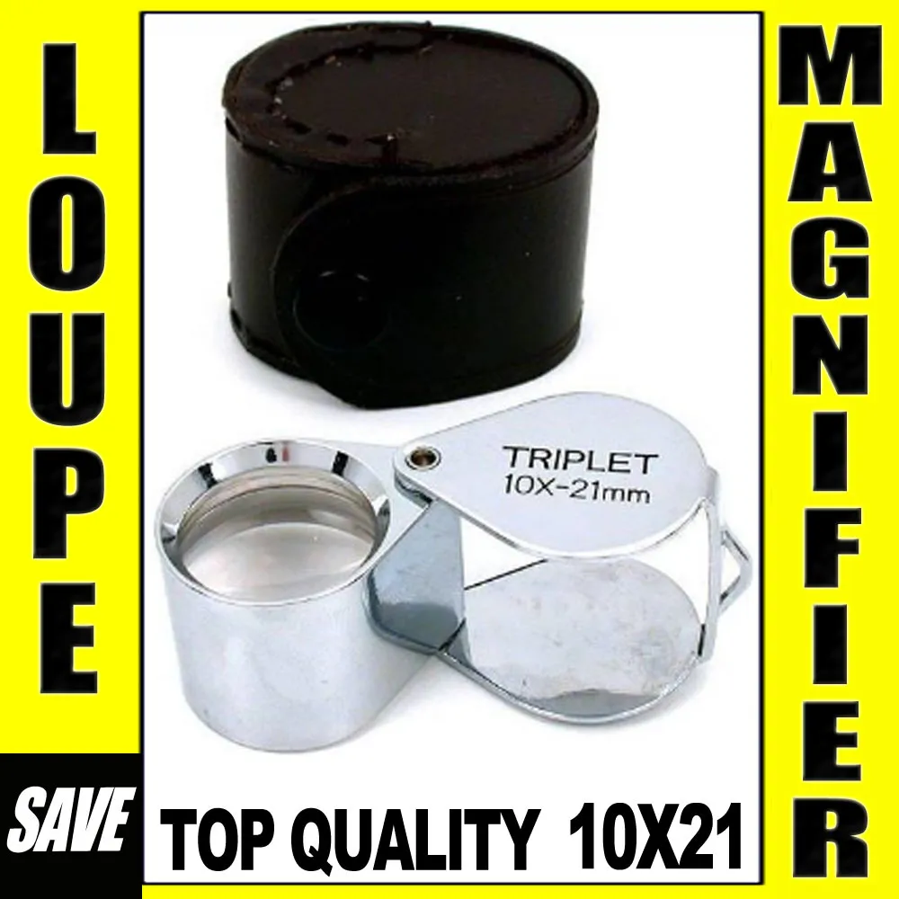 10 x 21mm Glass Magnifying  Loupe Magnifier Jeweler Eye Jewelry Pocket Loop Case