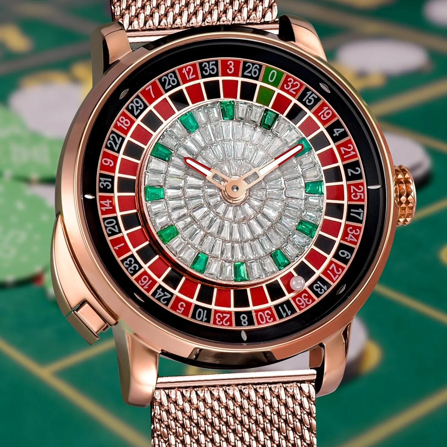 1.8 Inches Roulette Wheel Automatic Watches for Men, NH35A Movement Design Button Control, Sapphire Glass Automatically 50M Waterproof Mens Unique American Style Roulette, Mechanical Watch for Game Night