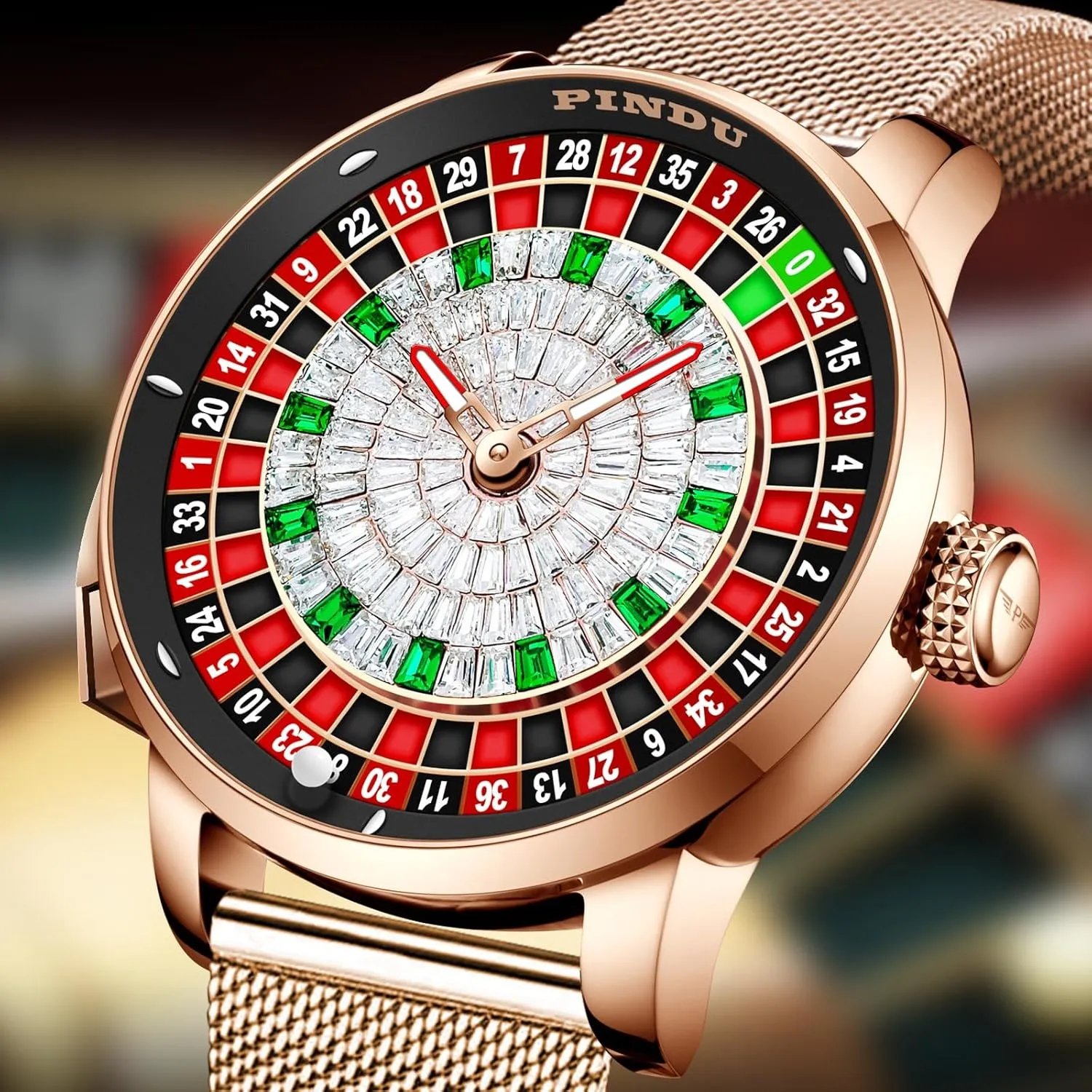1.8 Inches Roulette Wheel Automatic Watches for Men, NH35A Movement Design Button Control, Sapphire Glass Automatically 50M Waterproof Mens Unique American Style Roulette, Mechanical Watch for Game Night