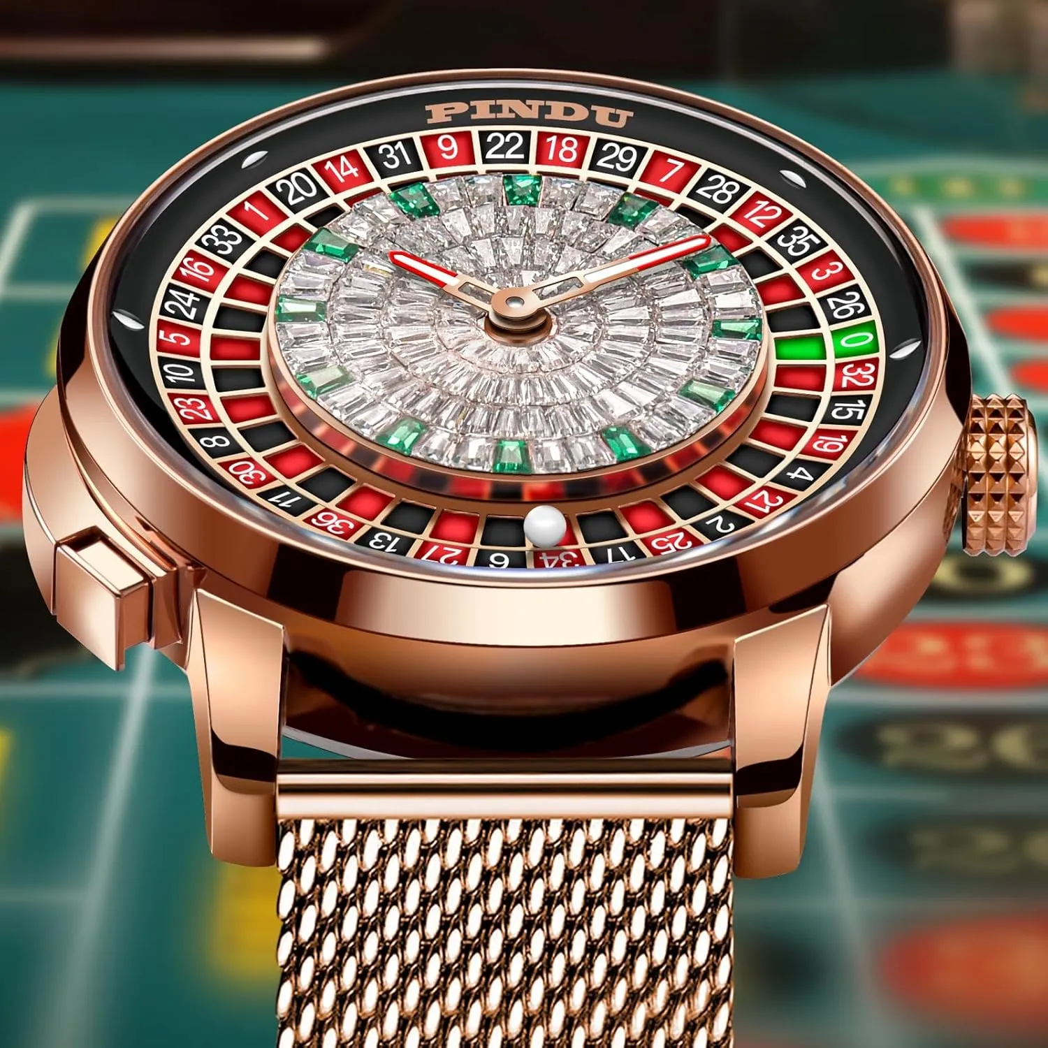 1.8 Inches Roulette Wheel Automatic Watches for Men, NH35A Movement Design Button Control, Sapphire Glass Automatically 50M Waterproof Mens Unique American Style Roulette, Mechanical Watch for Game Night