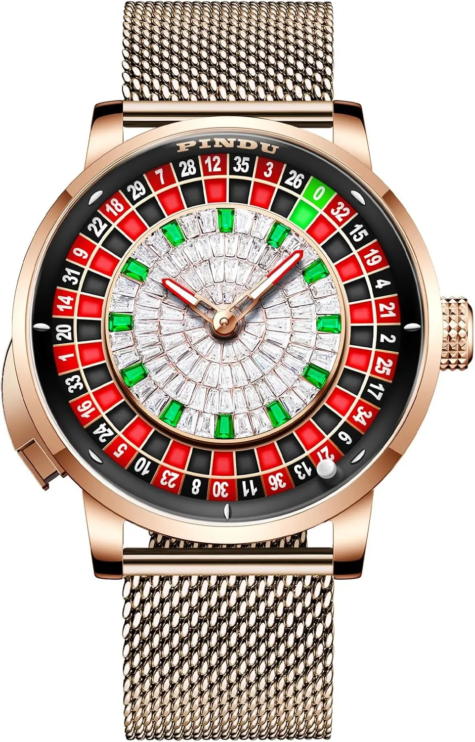 1.8 Inches Roulette Wheel Automatic Watches for Men, NH35A Movement Design Button Control, Sapphire Glass Automatically 50M Waterproof Mens Unique American Style Roulette, Mechanical Watch for Game Night