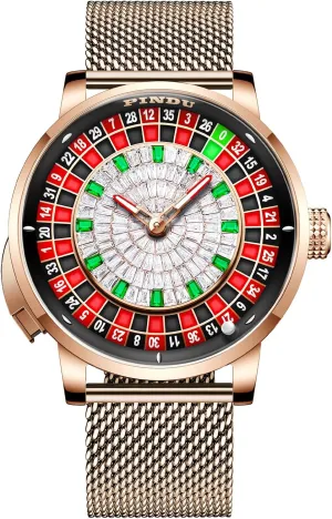 1.8 Inches Roulette Wheel Automatic Watches for Men, NH35A Movement Design Button Control, Sapphire Glass Automatically 50M Waterproof Mens Unique American Style Roulette, Mechanical Watch for Game Night
