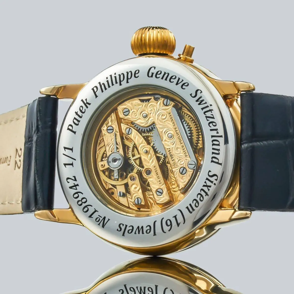 40mm silver dial leather band wristwatch inspired by Patek Philippe pocket watch