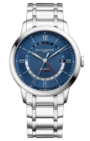 Baume & Mercier Classima Automatic GMT Stainless Steel Blue Dial Date Mens Watch M0A10483