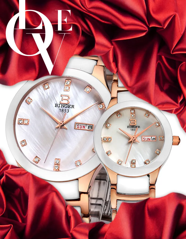 Binger Swiss Ceramic Quartz Couple Watch BS236CC