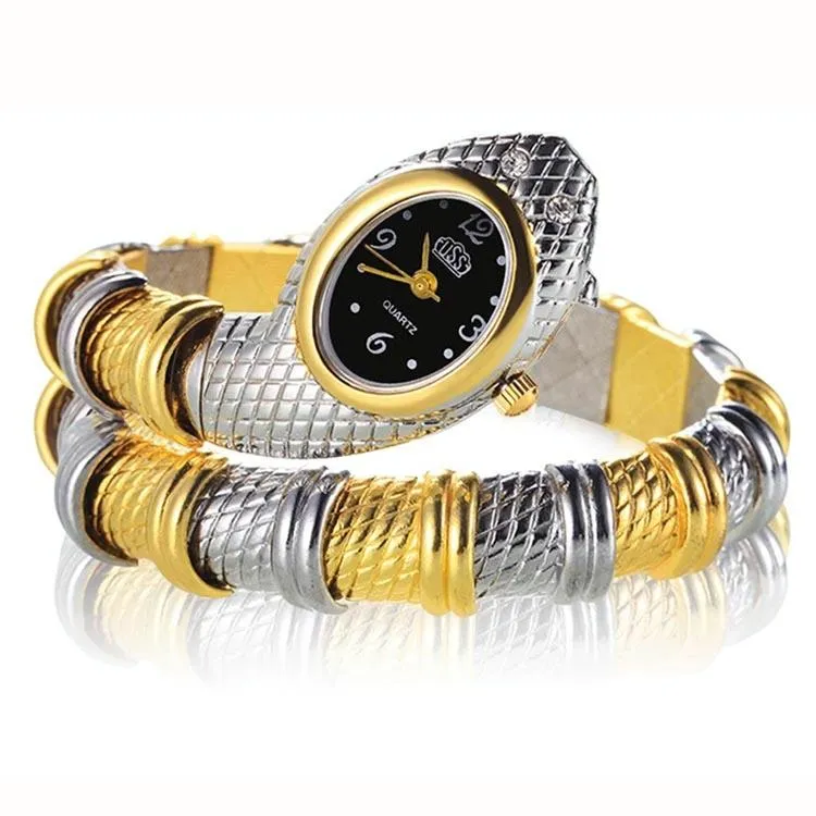 Diamond-plated Quartz Watch in Snake Shape