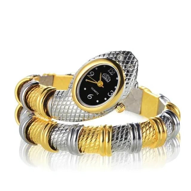 Diamond-plated Quartz Watch in Snake Shape