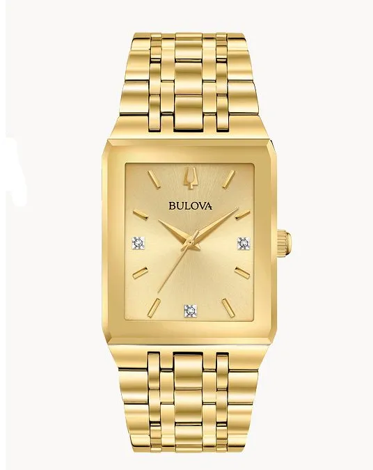 Gent's Gold Tone Bulova "Quadra" Watch with Gold Tone Diamond Dial