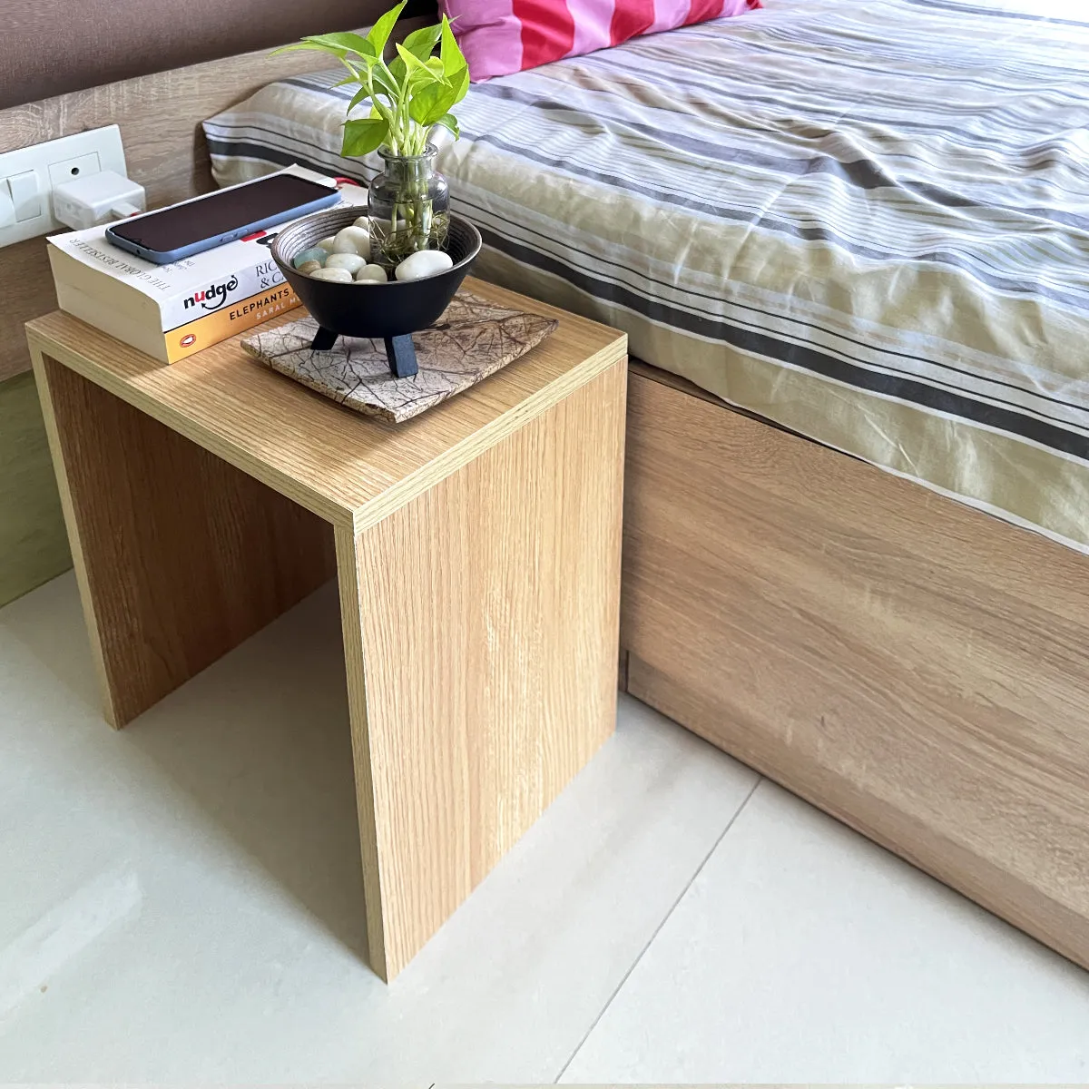 Kawachi LIght Weight Wooden Sofa/Bed Side Nightstane End Table Coffee/Snacks/Centre/Laptop Table KW106-Beige