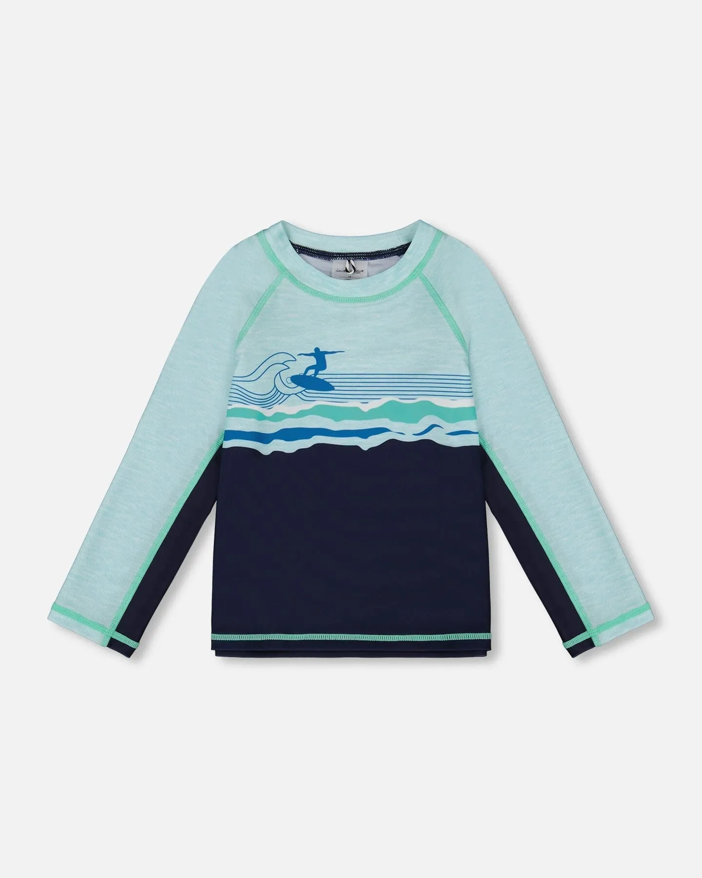 Long Sleeve Rashguard Navy Blue And Turquoise