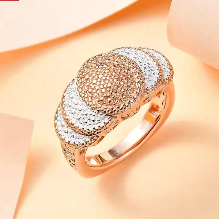 Natural Champagne Diamond Accent Scalloped Ring in Platinum Bond & 18K Rose Gold