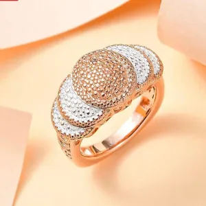 Natural Champagne Diamond Accent Scalloped Ring in Platinum Bond & 18K Rose Gold