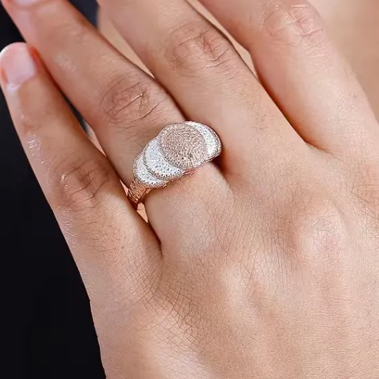 Natural Champagne Diamond Accent Scalloped Ring in Platinum Bond & 18K Rose Gold