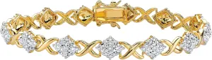 PalmBeach Yellow Gold-plated Genuine Diamond Accent X and O Tennis Bracelet (8mm), Box Clasp, 7.5 inches