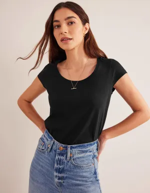 Pure Cotton Scoop Neck T-Shirt-Black