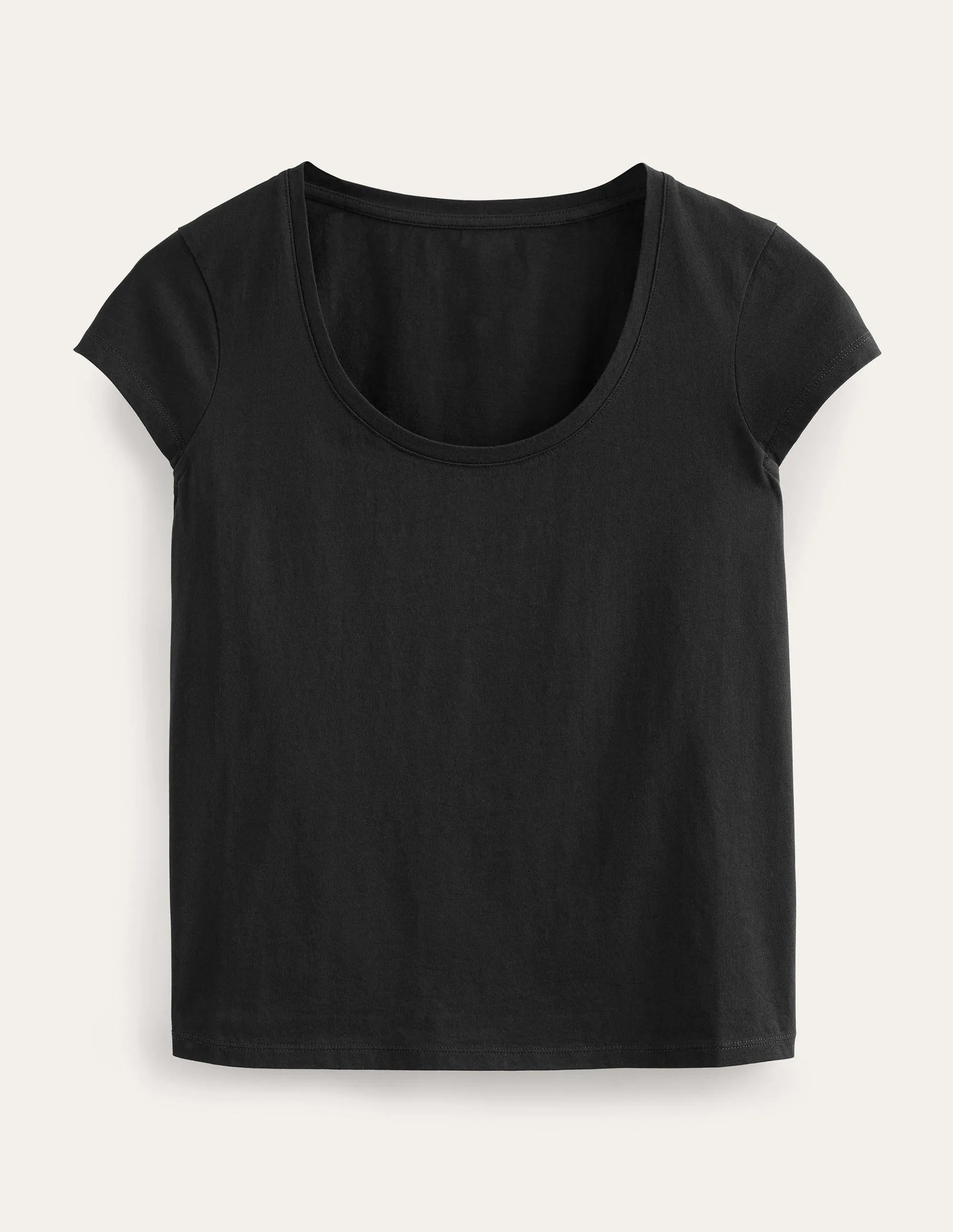 Pure Cotton Scoop Neck T-Shirt-Black