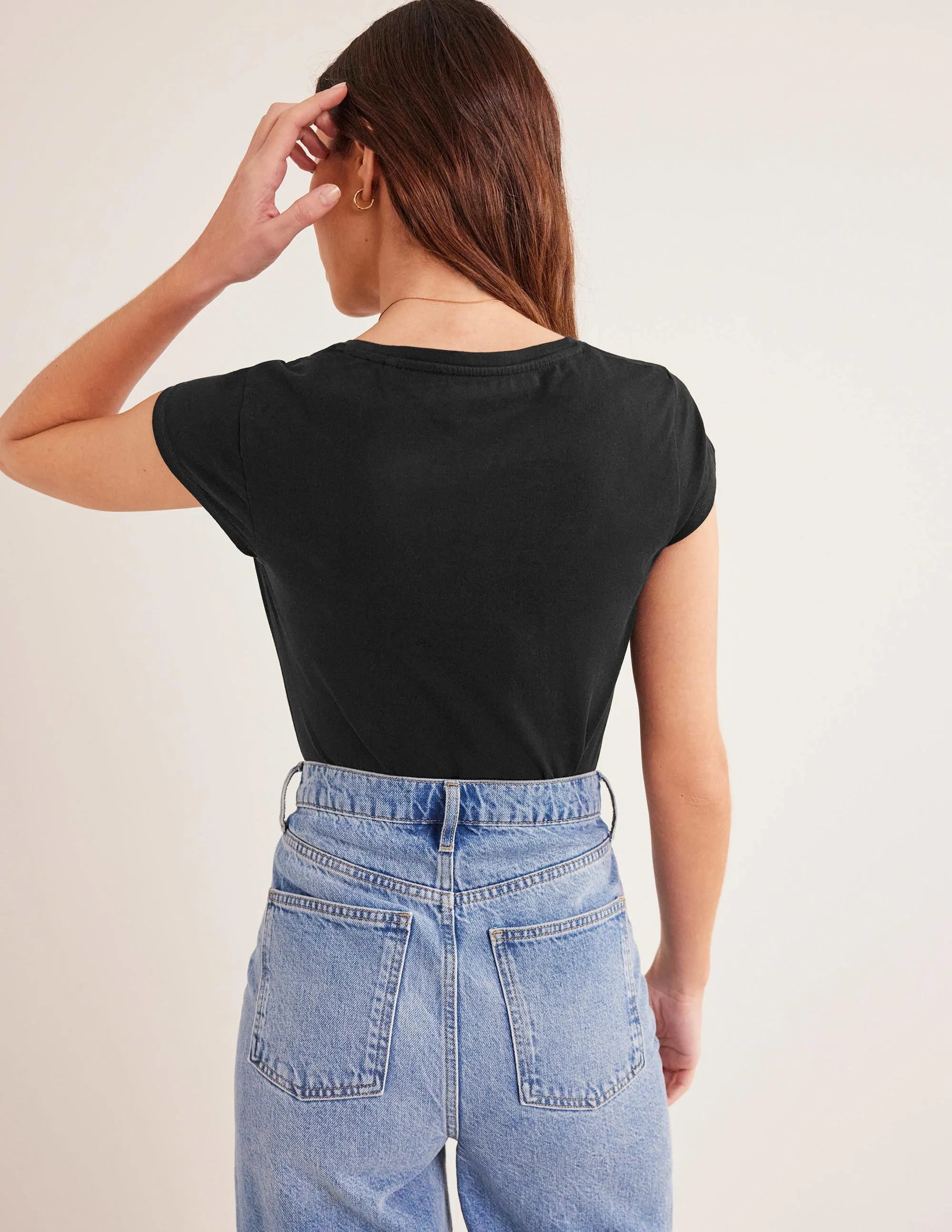 Pure Cotton Scoop Neck T-Shirt-Black