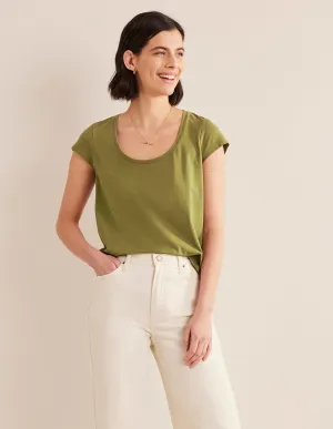 Pure Cotton Scoop Neck T-Shirt-Capulet Olive