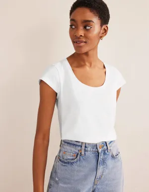 Pure Cotton Scoop Neck T-Shirt-White