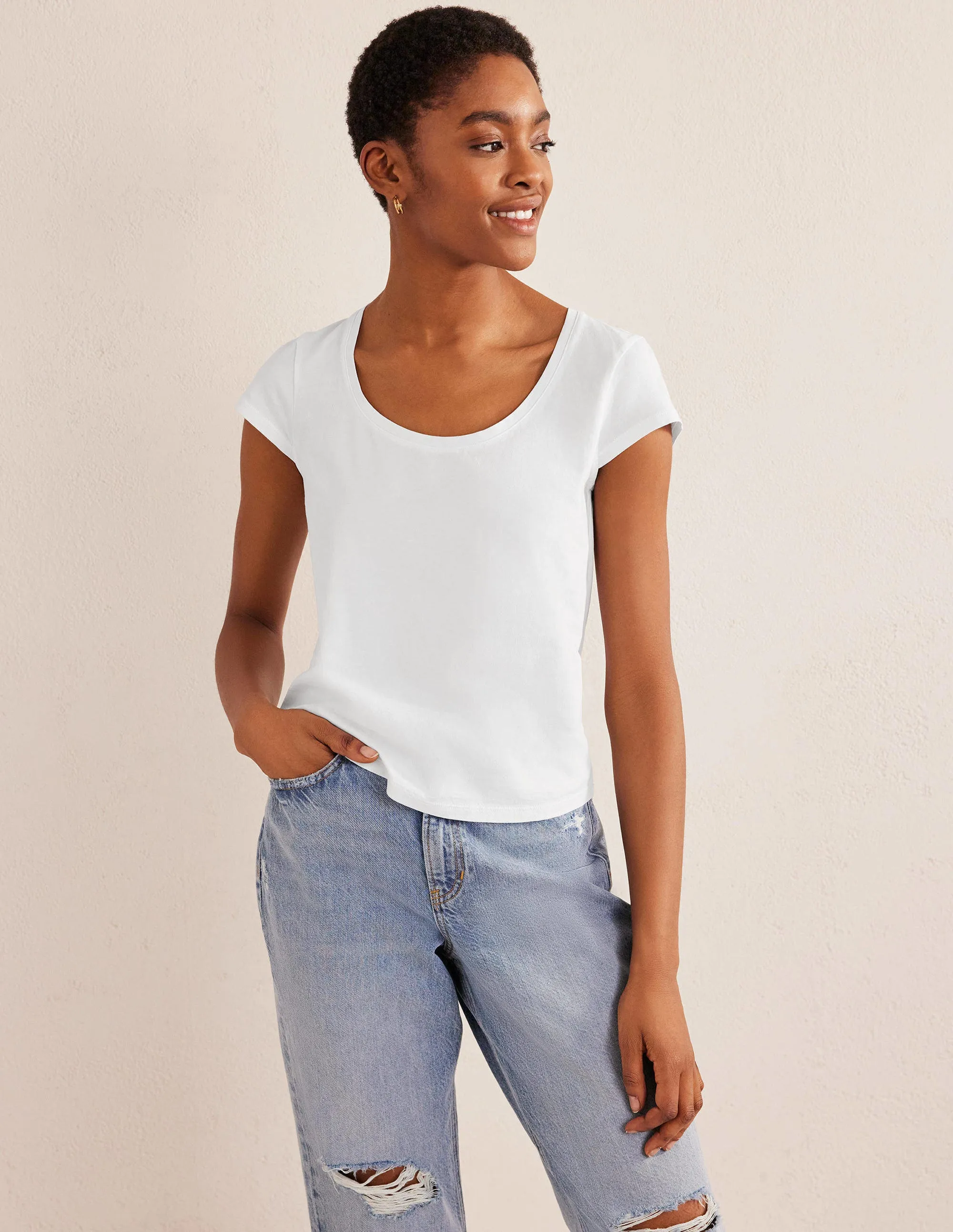 Pure Cotton Scoop Neck T-Shirt-White