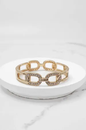 Sparkly Bangles Hinge Stretch Links Gold Tone Crystals