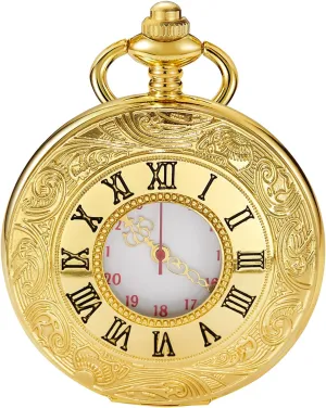 Tiong Roman Numerals Scale Quartz Pocket Watches with Chain Christmas Graduation Birthday Gifts Fathers Day