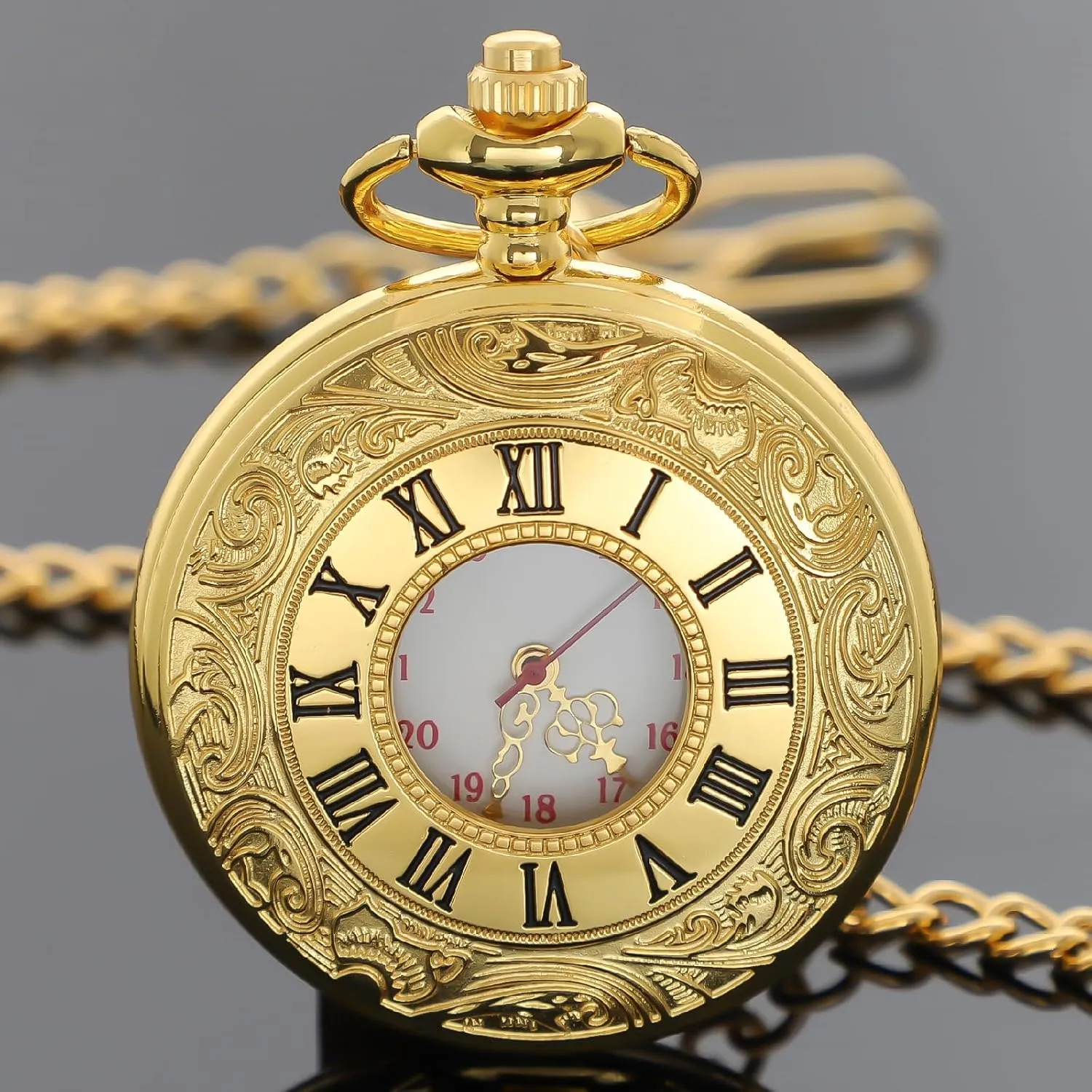 Tiong Roman Numerals Scale Quartz Pocket Watches with Chain Christmas Graduation Birthday Gifts Fathers Day