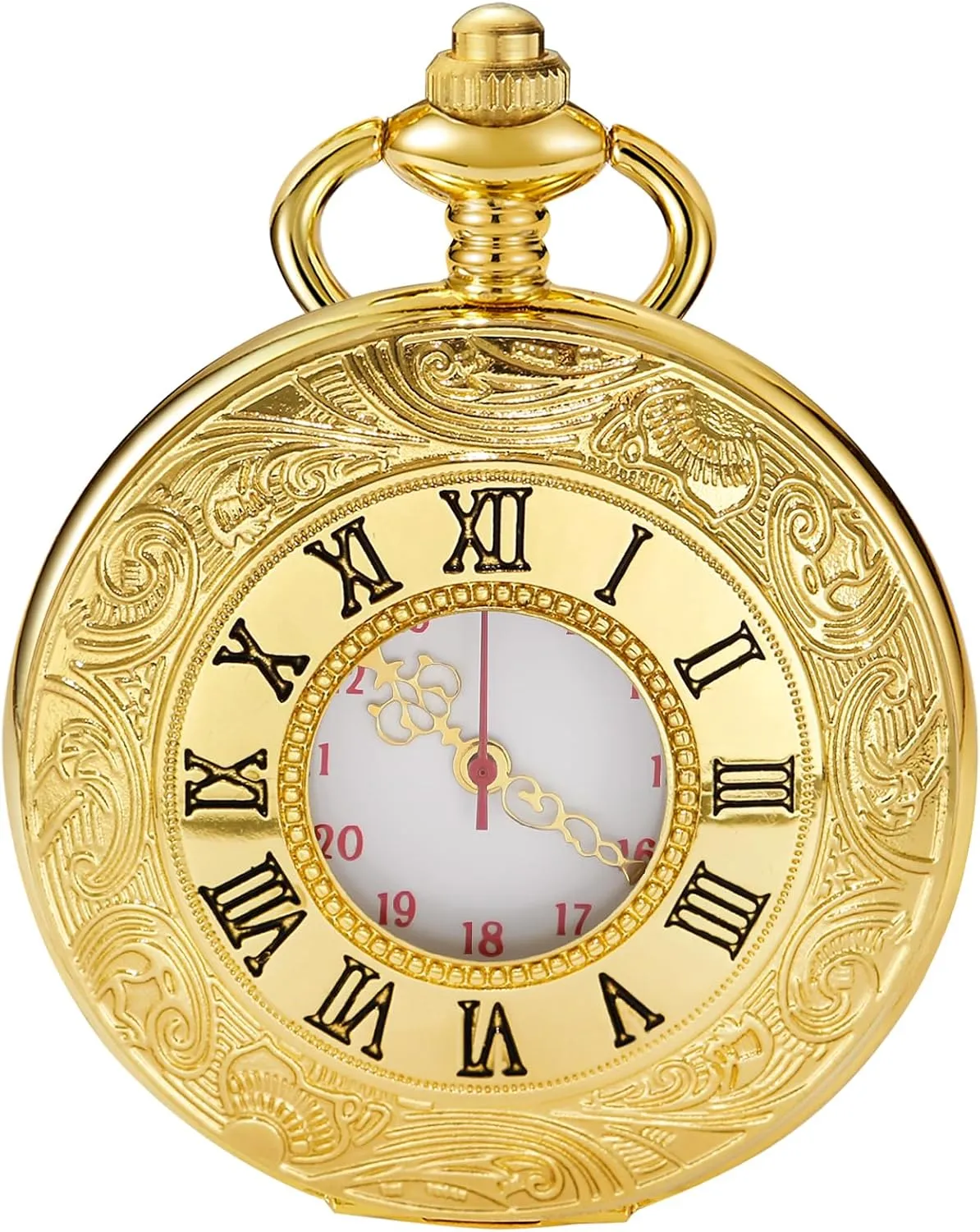 Tiong Roman Numerals Scale Quartz Pocket Watches with Chain Christmas Graduation Birthday Gifts Fathers Day